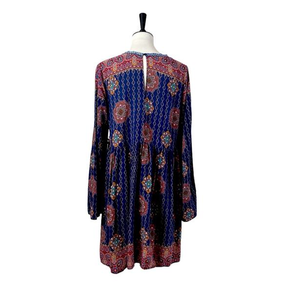 Artistic Works by Lu Boho Swing Dress V-neck Fringe Blue Multi Women’s Size XL - Picture 4 of 11